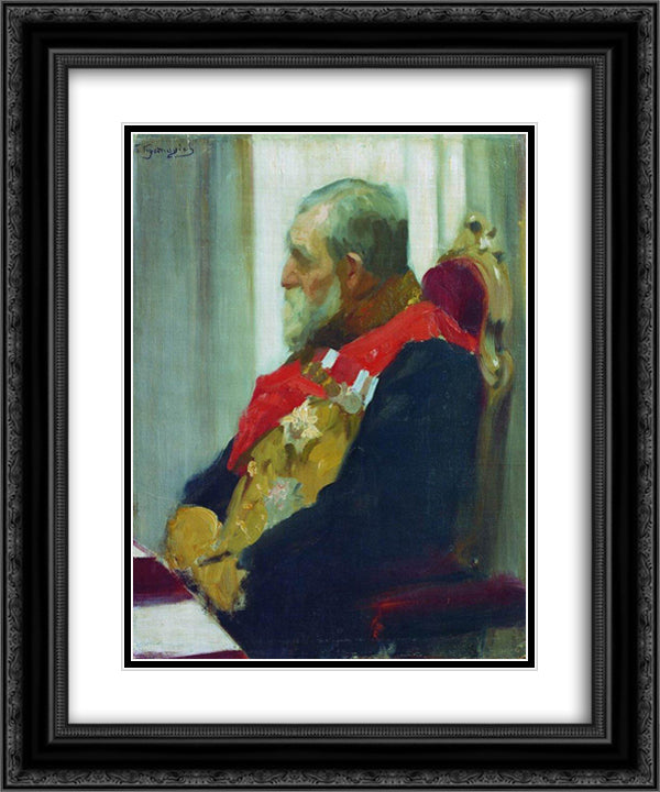 Portrait of P. Salomon 20x24 Black Ornate Wood Framed Art Print Poster with Double Matting by Kustodiev, Boris