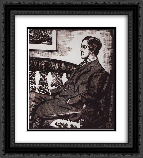 Portrait of P.L. Kapitza 20x22 Black Ornate Wood Framed Art Print Poster with Double Matting by Kustodiev, Boris