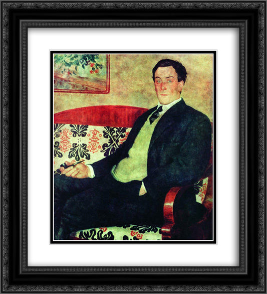 Portrait of Peter Kapitza 20x22 Black Ornate Wood Framed Art Print Poster with Double Matting by Kustodiev, Boris