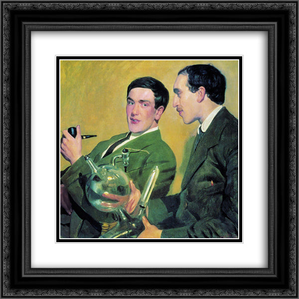 Portrait of Peter Kapitza and Nikolai Semyonov 20x20 Black Ornate Wood Framed Art Print Poster with Double Matting by Kustodiev, Boris