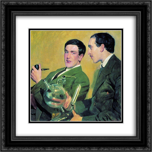 Portrait of Peter Kapitza and Nikolai Semyonov 20x20 Black Ornate Wood Framed Art Print Poster with Double Matting by Kustodiev, Boris