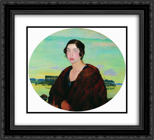 Portrait of pianist Rachel Slonimskaya 22x20 Black Ornate Wood Framed Art Print Poster with Double Matting by Kustodiev, Boris
