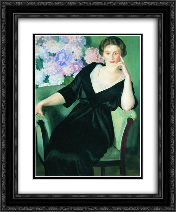 Portrait of Rene Ivanovna Notgaft 20x24 Black Ornate Wood Framed Art Print Poster with Double Matting by Kustodiev, Boris
