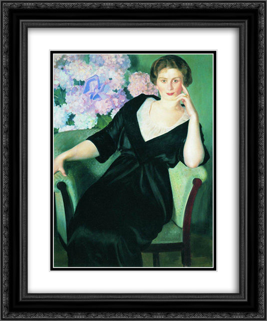 Portrait of Rene Ivanovna Notgaft 20x24 Black Ornate Wood Framed Art Print Poster with Double Matting by Kustodiev, Boris