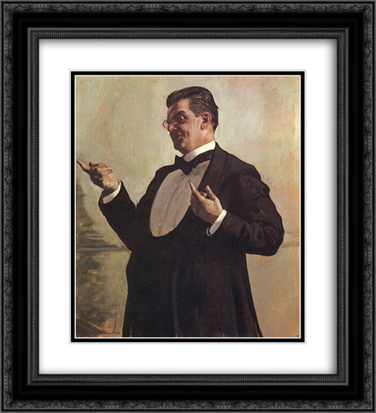 Portrait of Russian actor Vasily Luzhsky 20x22 Black Ornate Wood Framed Art Print Poster with Double Matting by Kustodiev, Boris