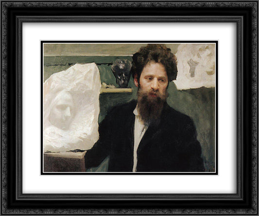 Portrait of sculptor N.L. Aronson 24x20 Black Ornate Wood Framed Art Print Poster with Double Matting by Kustodiev, Boris