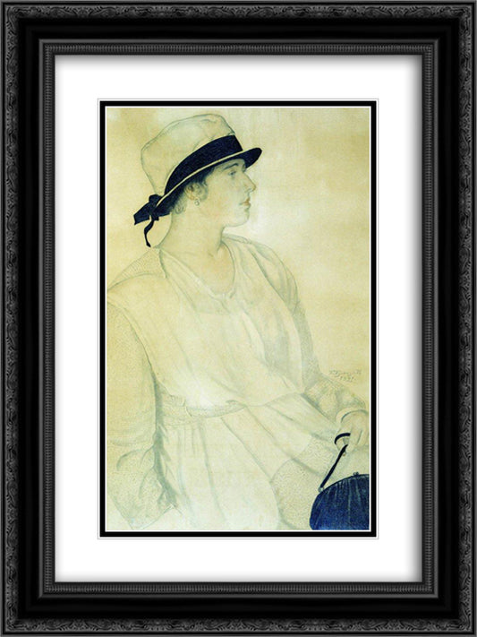 Portrait of Shishanovskaya 18x24 Black Ornate Wood Framed Art Print Poster with Double Matting by Kustodiev, Boris