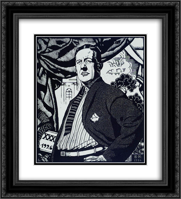 Portrait of Soviet actor Nikolay Monakhov 20x22 Black Ornate Wood Framed Art Print Poster with Double Matting by Kustodiev, Boris