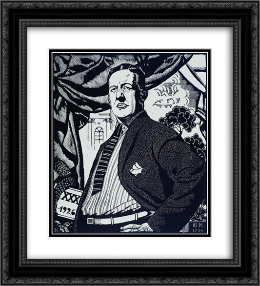 Portrait of Soviet actor Nikolay Monakhov 20x22 Black Ornate Wood Framed Art Print Poster with Double Matting by Kustodiev, Boris