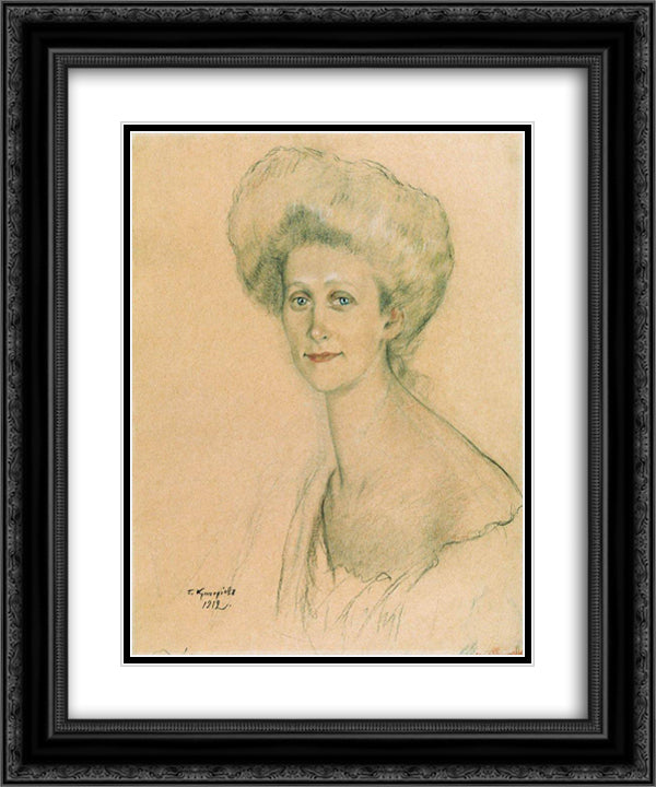 Portrait of T.F. Davydova 20x24 Black Ornate Wood Framed Art Print Poster with Double Matting by Kustodiev, Boris