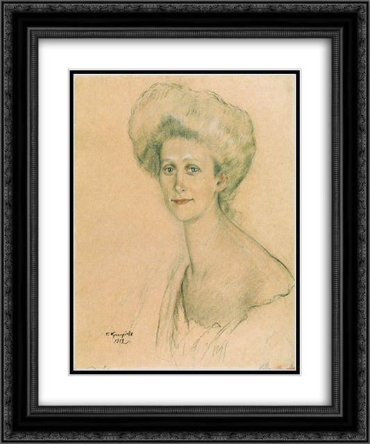 Portrait of T.F. Davydova 20x24 Black Ornate Wood Framed Art Print Poster with Double Matting by Kustodiev, Boris