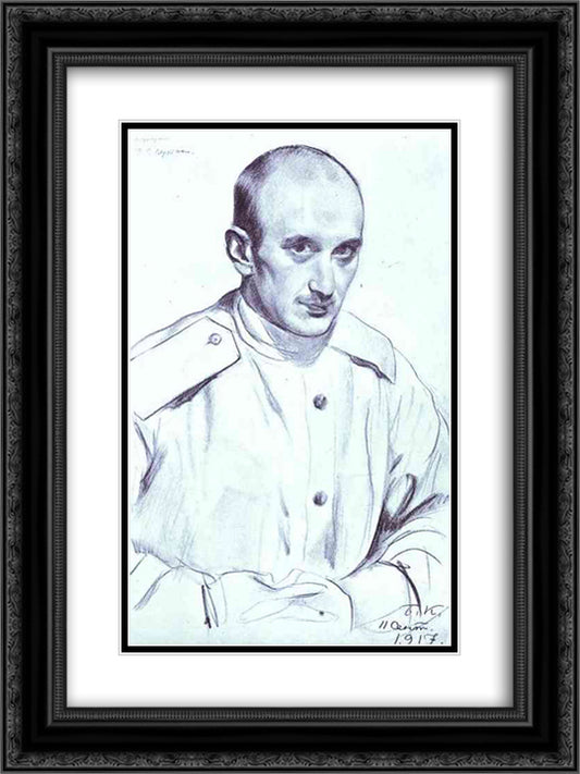 Portrait of the Artist Georgi Vereisky 18x24 Black Ornate Wood Framed Art Print Poster with Double Matting by Kustodiev, Boris