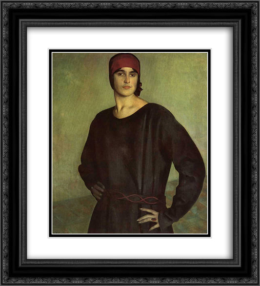 Portrait of the Artist Tatiana Chizhova 20x22 Black Ornate Wood Framed Art Print Poster with Double Matting by Kustodiev, Boris
