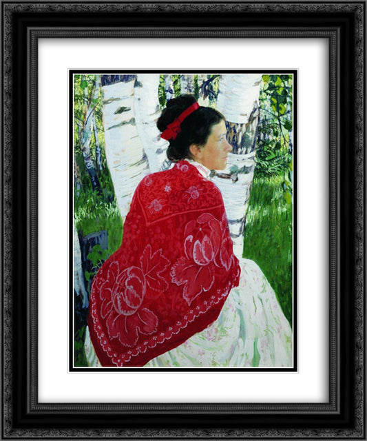 Portrait of the Artist's Wife 20x24 Black Ornate Wood Framed Art Print Poster with Double Matting by Kustodiev, Boris