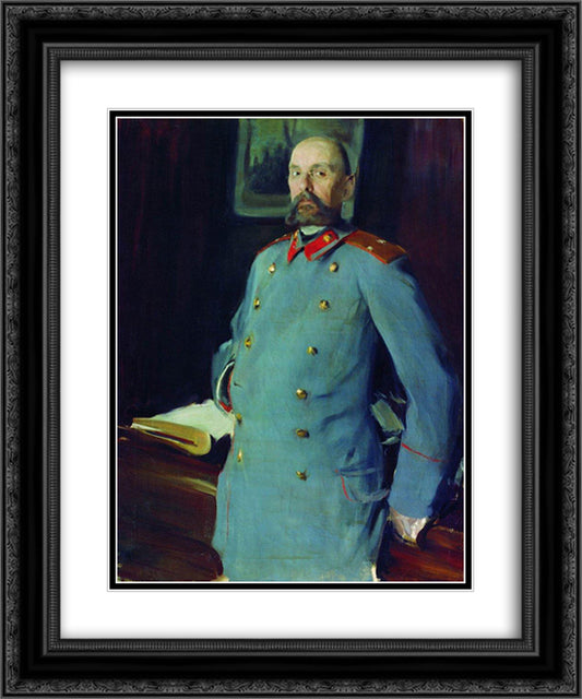 Portrait of the commandant of the Mariinsky Palace, Major-General Pavel Shevelev 20x24 Black Ornate Wood Framed Art Print Poster with Double Matting by Kustodiev, Boris