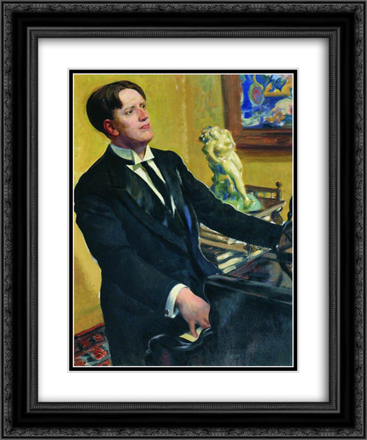 Portrait of the Composer D.V. Morozov 20x24 Black Ornate Wood Framed Art Print Poster with Double Matting by Kustodiev, Boris