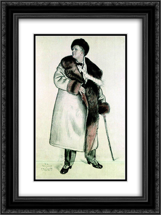 Portrait of the Opera Singer Feodor Ivanovich Chaliapin 18x24 Black Ornate Wood Framed Art Print Poster with Double Matting by Kustodiev, Boris