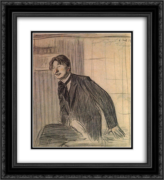Portrait of the poet Sergey Gorodetsky 20x22 Black Ornate Wood Framed Art Print Poster with Double Matting by Kustodiev, Boris