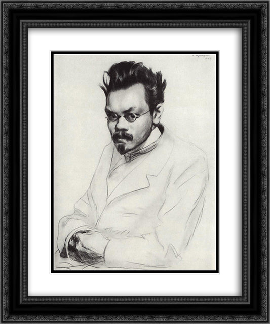 Portrait of the writer A.M. Remizov 20x24 Black Ornate Wood Framed Art Print Poster with Double Matting by Kustodiev, Boris