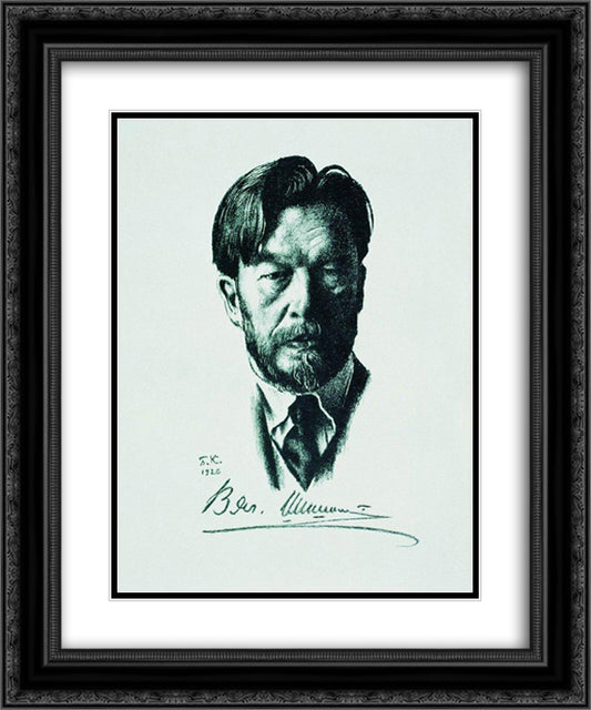 Portrait of V. Shishkov 20x24 Black Ornate Wood Framed Art Print Poster with Double Matting by Kustodiev, Boris