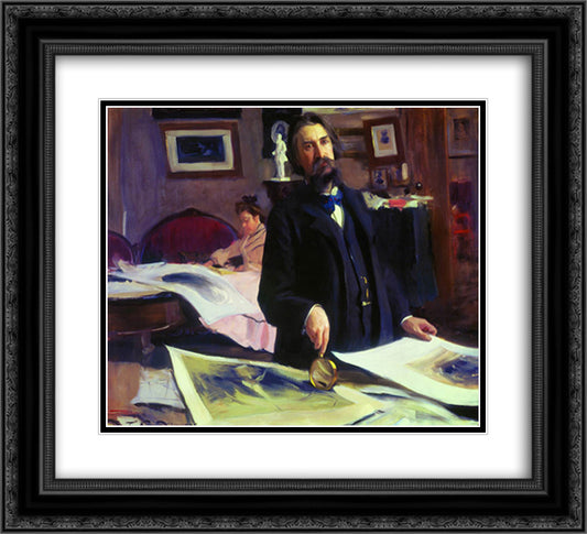 Portrait of Vasily Vasilyevich Mate 22x20 Black Ornate Wood Framed Art Print Poster with Double Matting by Kustodiev, Boris