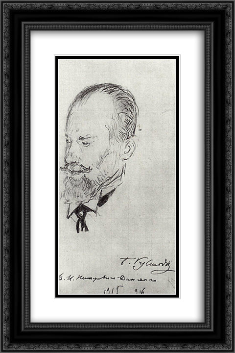 Portrait of Vladimir Nemirovich-Danchenko 16x24 Black Ornate Wood Framed Art Print Poster with Double Matting by Kustodiev, Boris