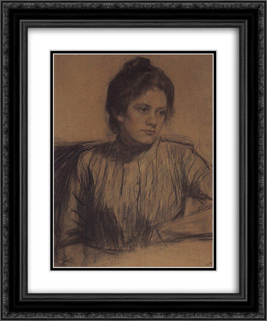 Portrait of Y.E. Proshinskaya 20x24 Black Ornate Wood Framed Art Print Poster with Double Matting by Kustodiev, Boris