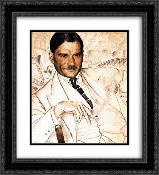 Portrait of Yevgeny Zamyatin 20x22 Black Ornate Wood Framed Art Print Poster with Double Matting by Kustodiev, Boris