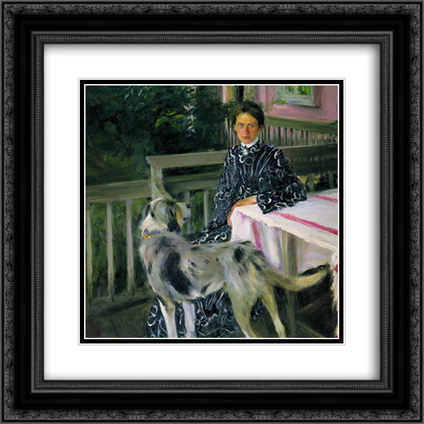 Portrait of Yulia Yevstafievna Kustodieva, the artist's wife 20x20 Black Ornate Wood Framed Art Print Poster with Double Matting by Kustodiev, Boris