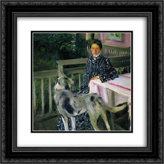 Portrait of Yulia Yevstafievna Kustodieva, the artist's wife 20x20 Black Ornate Wood Framed Art Print Poster with Double Matting by Kustodiev, Boris