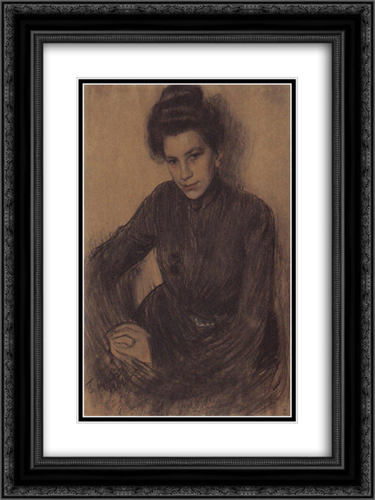 Portrait of Z. Proshinskaya 18x24 Black Ornate Wood Framed Art Print Poster with Double Matting by Kustodiev, Boris