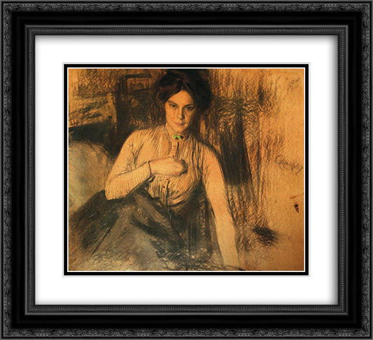 Portrait of Z.E. Roze 22x20 Black Ornate Wood Framed Art Print Poster with Double Matting by Kustodiev, Boris