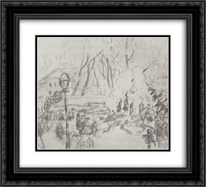 Preparatory drawing for the painting Christmas bargain 22x20 Black Ornate Wood Framed Art Print Poster with Double Matting by Kustodiev, Boris