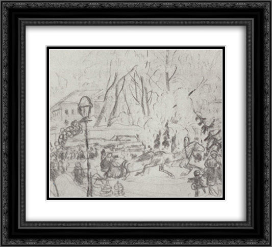 Preparatory drawing for the painting Christmas bargain 22x20 Black Ornate Wood Framed Art Print Poster with Double Matting by Kustodiev, Boris