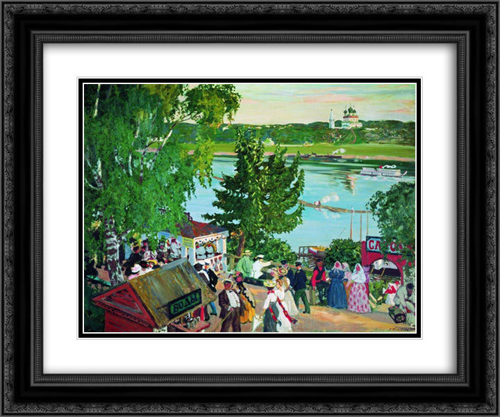 Promenade Along the Volga 24x20 Black Ornate Wood Framed Art Print Poster with Double Matting by Kustodiev, Boris