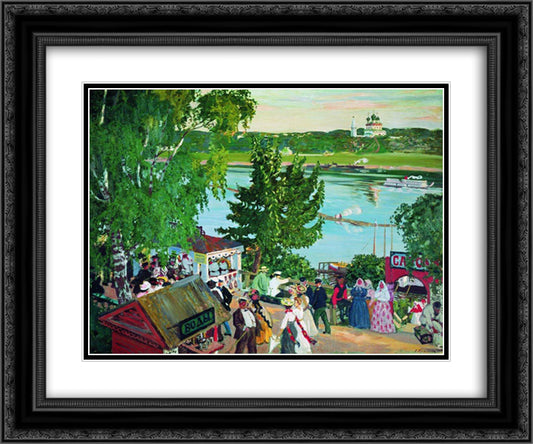 Promenade Along the Volga 24x20 Black Ornate Wood Framed Art Print Poster with Double Matting by Kustodiev, Boris