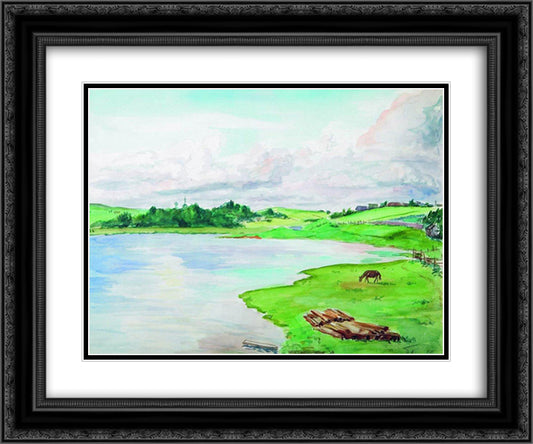 River flooding 24x20 Black Ornate Wood Framed Art Print Poster with Double Matting by Kustodiev, Boris