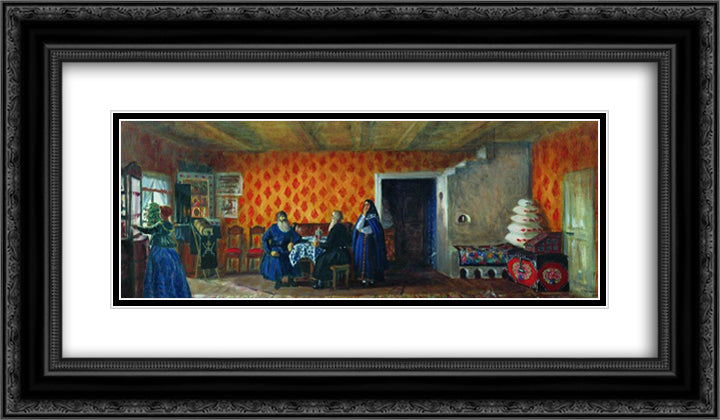 Room in the house of Prokofy Pazukhin 24x14 Black Ornate Wood Framed Art Print Poster with Double Matting by Kustodiev, Boris