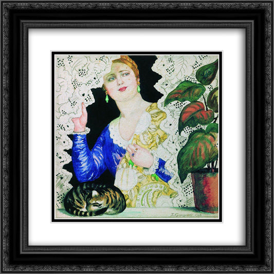 Russian girl near the window 20x20 Black Ornate Wood Framed Art Print Poster with Double Matting by Kustodiev, Boris