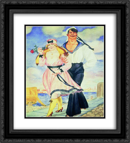 Sailor and His Girl 20x22 Black Ornate Wood Framed Art Print Poster with Double Matting by Kustodiev, Boris