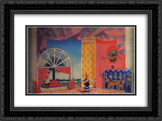 Scetch At Kupavina's house for Ostrovsky's Wolves and Sheep 24x18 Black Ornate Wood Framed Art Print Poster with Double Matting by Kustodiev, Boris
