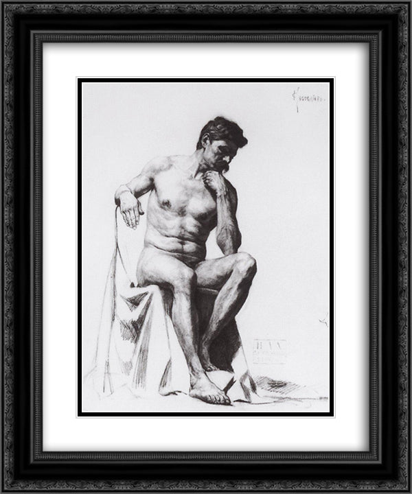 Seated Model 20x24 Black Ornate Wood Framed Art Print Poster with Double Matting by Kustodiev, Boris