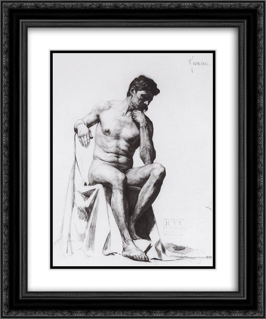 Seated Model 20x24 Black Ornate Wood Framed Art Print Poster with Double Matting by Kustodiev, Boris