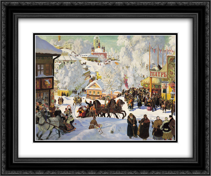 Shrove-Tide 24x20 Black Ornate Wood Framed Art Print Poster with Double Matting by Kustodiev, Boris