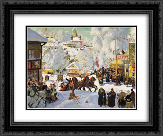 Shrove-Tide 24x20 Black Ornate Wood Framed Art Print Poster with Double Matting by Kustodiev, Boris