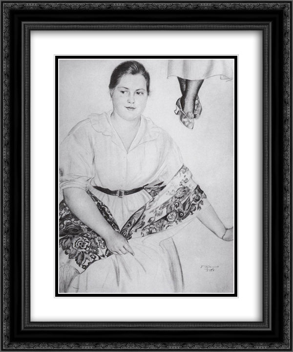 Sketch 20x24 Black Ornate Wood Framed Art Print Poster with Double Matting by Kustodiev, Boris
