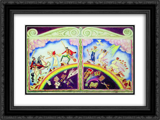 Sketch for the play Pigeons and Hussars 24x18 Black Ornate Wood Framed Art Print Poster with Double Matting by Kustodiev, Boris