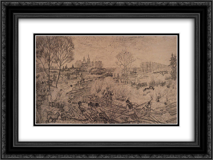 Spring 24x18 Black Ornate Wood Framed Art Print Poster with Double Matting by Kustodiev, Boris