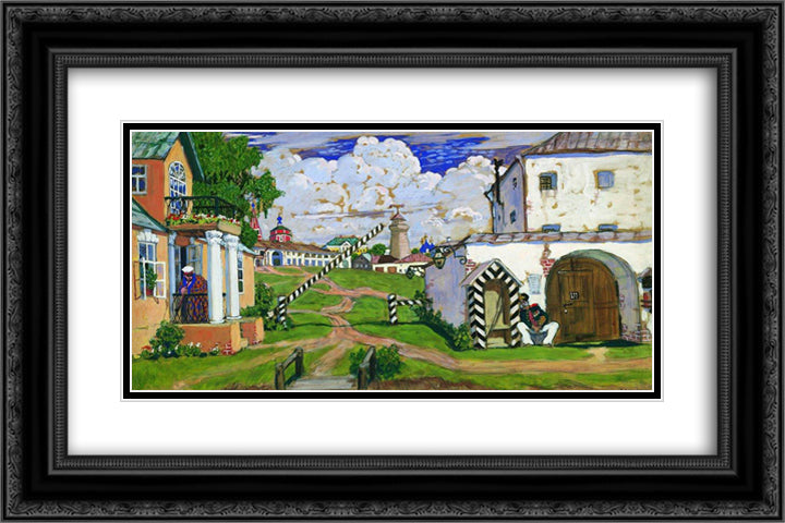 Square at the exit of the city 24x16 Black Ornate Wood Framed Art Print Poster with Double Matting by Kustodiev, Boris