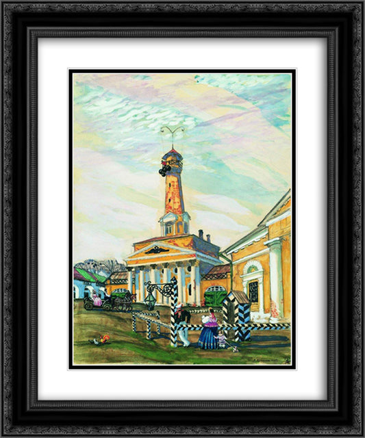 Square in Krutogorsk 20x24 Black Ornate Wood Framed Art Print Poster with Double Matting by Kustodiev, Boris